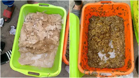 Makanan penjara Stanis Bujakera di Makala - sekotak tepung jagung kering yang mengeras menjadi keras dan kering, disertai dengan sup sayuran berwarna coklat encer