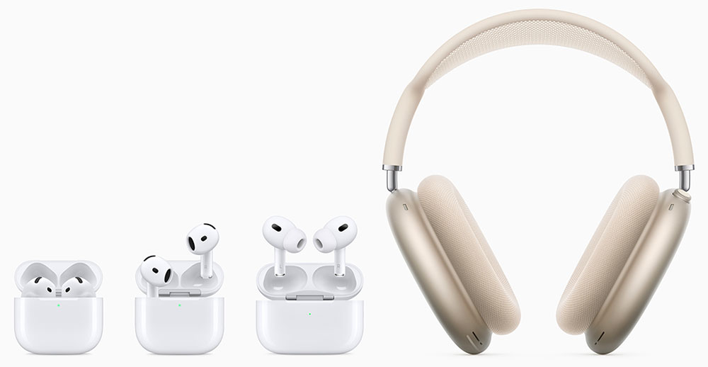 AirPods 4, AirPods 4 dengan peredam bising aktif, AirPods Pro 2, AirPods Max