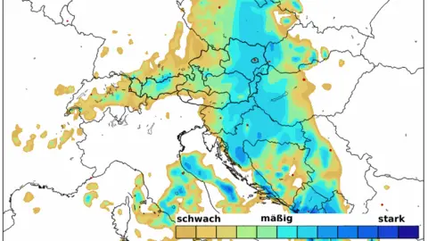 Geosphere Austria Peta cuaca Geosphere Austria pada hari Jumat Hujan deras turun di seluruh Eropa tengah.