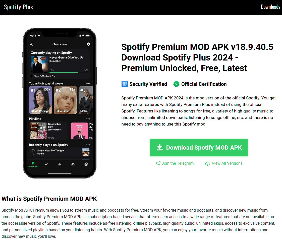     Menyebarkan Necro Trojan di Android adalah versi populer Spotify Mod yang disebut Spotify Plus.