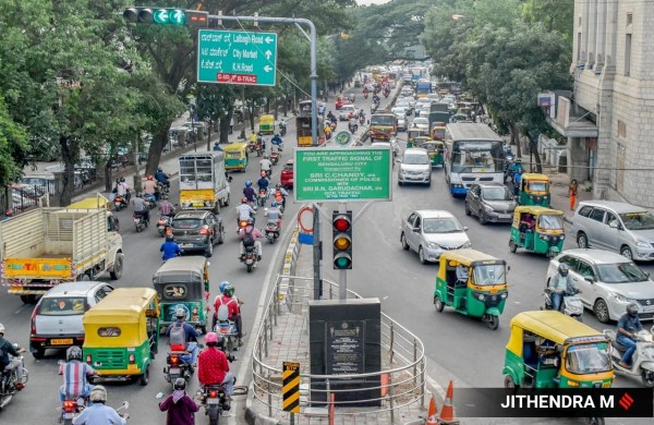 Waktu tempuh rata-rata untuk perjalanan 10 km di Bangalore adalah 28 menit 10 detik. (Foto Ekspres Jitendra M)