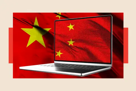 Getty Images Bendera Cina di layar laptop