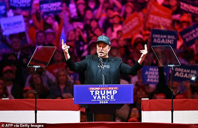 Elon Musk, orang terkaya di dunia, berbicara di Madison Square Garden - tampil untuk kedua kalinya di rapat umum Trump pada hari Minggu setelah juga bergabung dengan mantan presiden tersebut di atas panggung sekembalinya ke Butler, Pennsylvania, awal bulan ini.