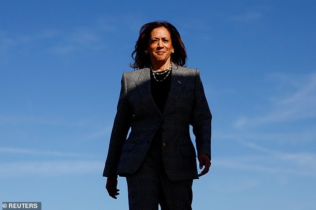 Wakil Presiden Kamala Harris berjalan menuju Air Force Two untuk berangkat ke Michigan pada hari Senin