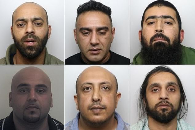 Dalam foto, tujuh pria yang dinyatakan bersalah melakukan perawatan dan pelecehan terhadap gadis-gadis muda di Rotherham: Searah jarum jam dari kiri atas: Iqlak Yousaf, Nabeel Kurshid, Mohammed Imran Ali Akhtar, Tanweer Ali, Asif Ali dan Salah Ahmed El-Hakam