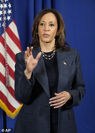 Wakil Presiden Kamala Harris berbicara kepada wartawan setelah memberikan sambutan pada kebaktian di Greater Emmanuel Institutional Church of God in Christ pada hari Minggu, 3 November, di Detroit, Michigan.