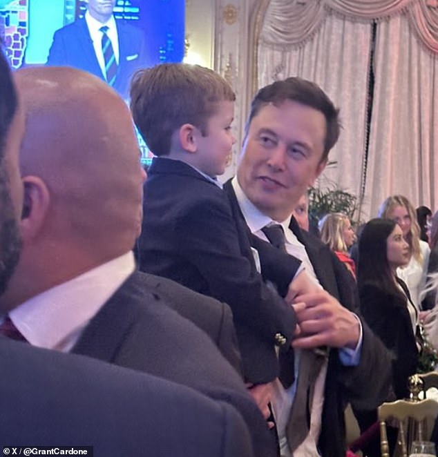 CEO Tesla, 53, menghadiri pesta Donald yang bertabur bintang di perkebunan Mar-a-Lago miliknya pada Selasa malam dan membawa tamu istimewa bersamanya: putranya X Æ A-12, atau disingkat 'X'