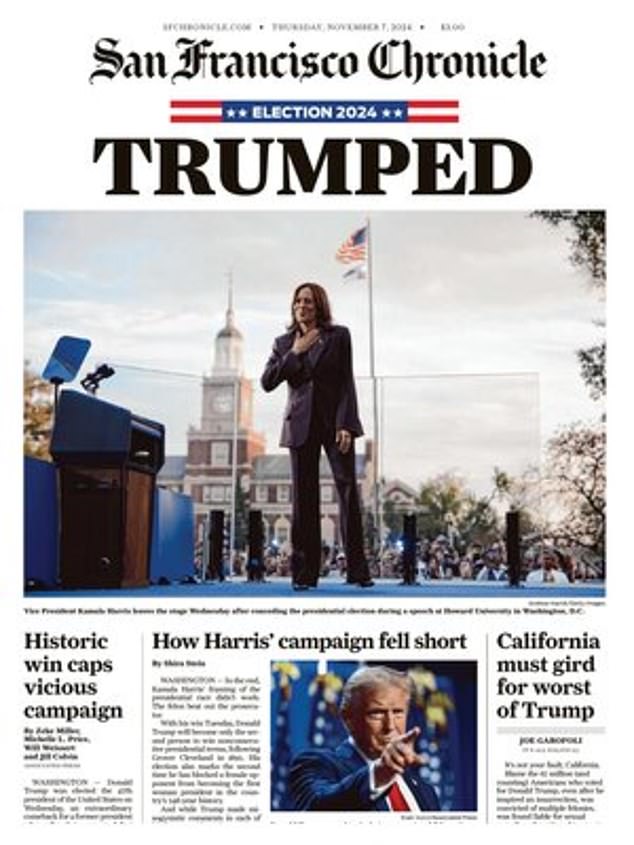 AS: San Francisco Chronicle memuat foto Harris di halaman depan dengan satu kata: 'TRUMPED'