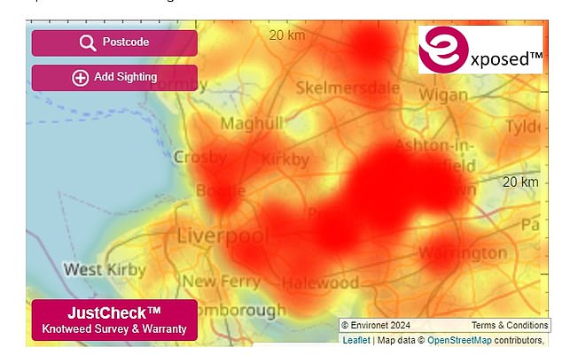 Merseyside, dengan 2,49 kasus per kilometer persegi, merupakan daerah kedua yang paling terkena dampaknya