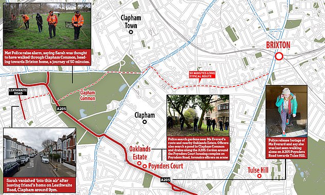 Beberapa area digeledah di Clapham ketika polisi mencoba mencari Sarah yang hilang