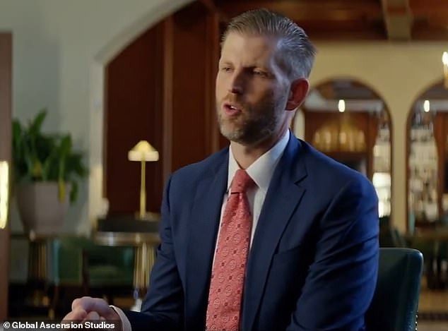 Para pembuat film berbicara dengan Donald Trump Jr., Lara Trump, Eric Trump, terlihat di sini, dan Kai Trump, yang memuji ayah dan kakeknya dalam film berdurasi satu setengah jam tersebut.