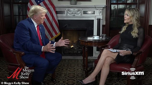 Jurnalis veteran itu menegaskan bahwa dia telah move on dan bahkan baru-baru ini mengatakan kepada para pendengar bahwa dia memilih mantan presiden tersebut lebih awal. (Atas) Megyn Kelly mewawancarai Donald Trump pada 14 September 2023